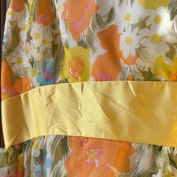 🎀Vintage 🎀 Floral Yellow and Orange Maxi Gown Organza Dress - Picture 10 of 10